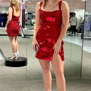 Sherri Hill Red Glass Mirror Mini Dress